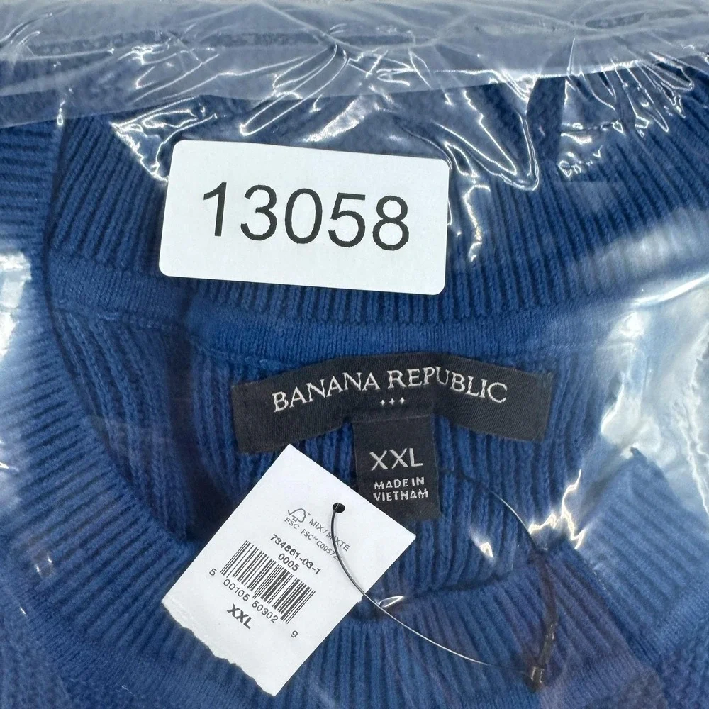 Banana Republic Sweater Mens 2XL Blue 100% Cotton Crewneck Knit Pullover NEW
